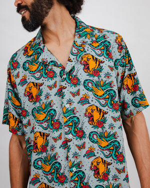 Old School Tattoo Aloha Shirt Mist