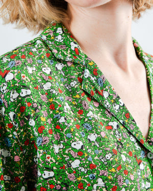 Peanuts Flower Garden Aloha Blouse Green