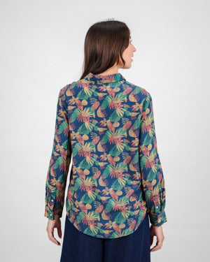 Flower Vichy Blouse Navy