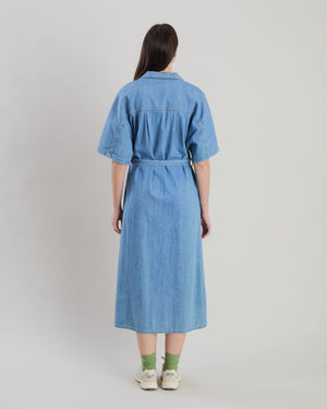 Washed Denim Shirt Dress Blue