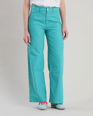Denim Stripes Straight Leg Pants Green