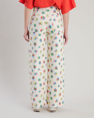 Mini Flower Straight Leg Pants Ecru