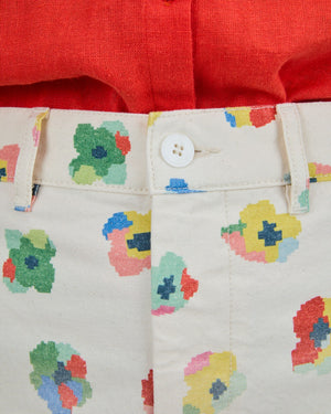 Mini Flower Straight Leg Pants Ecru
