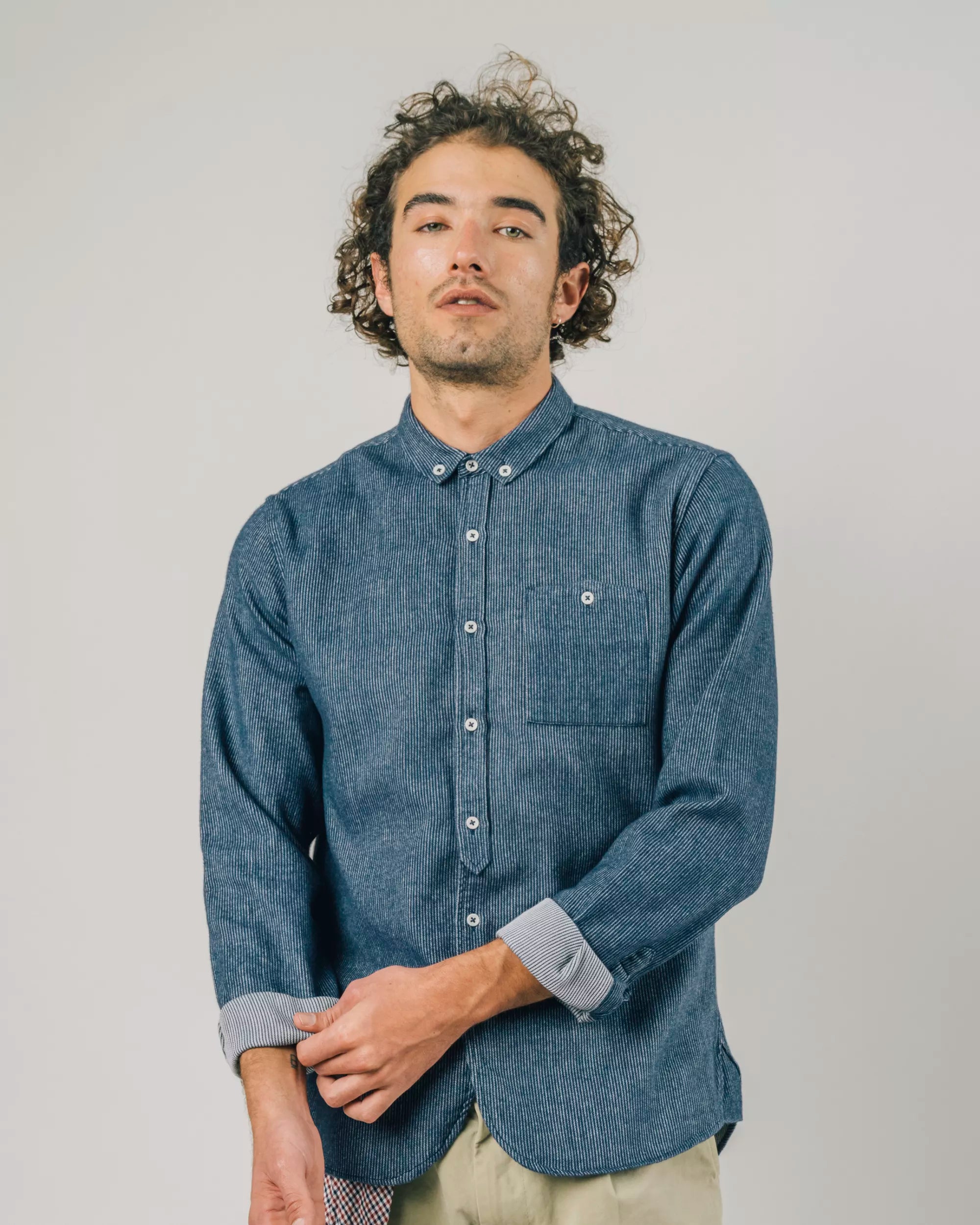 Two Tones Flannel Shirt Navy