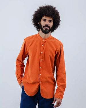 Babycord Japanese Mao Cotton Shirt Burnt Orange