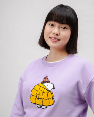 Peanuts Snow Rounded Cotton Sweatshirt Lavander