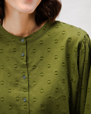 Polka Dot Romantic Cotton Blouse Green