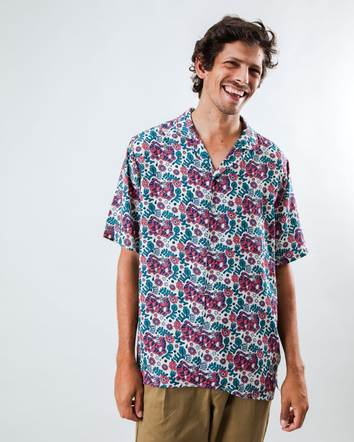 Asis Percales Tigris Aloha Shirt Ecru