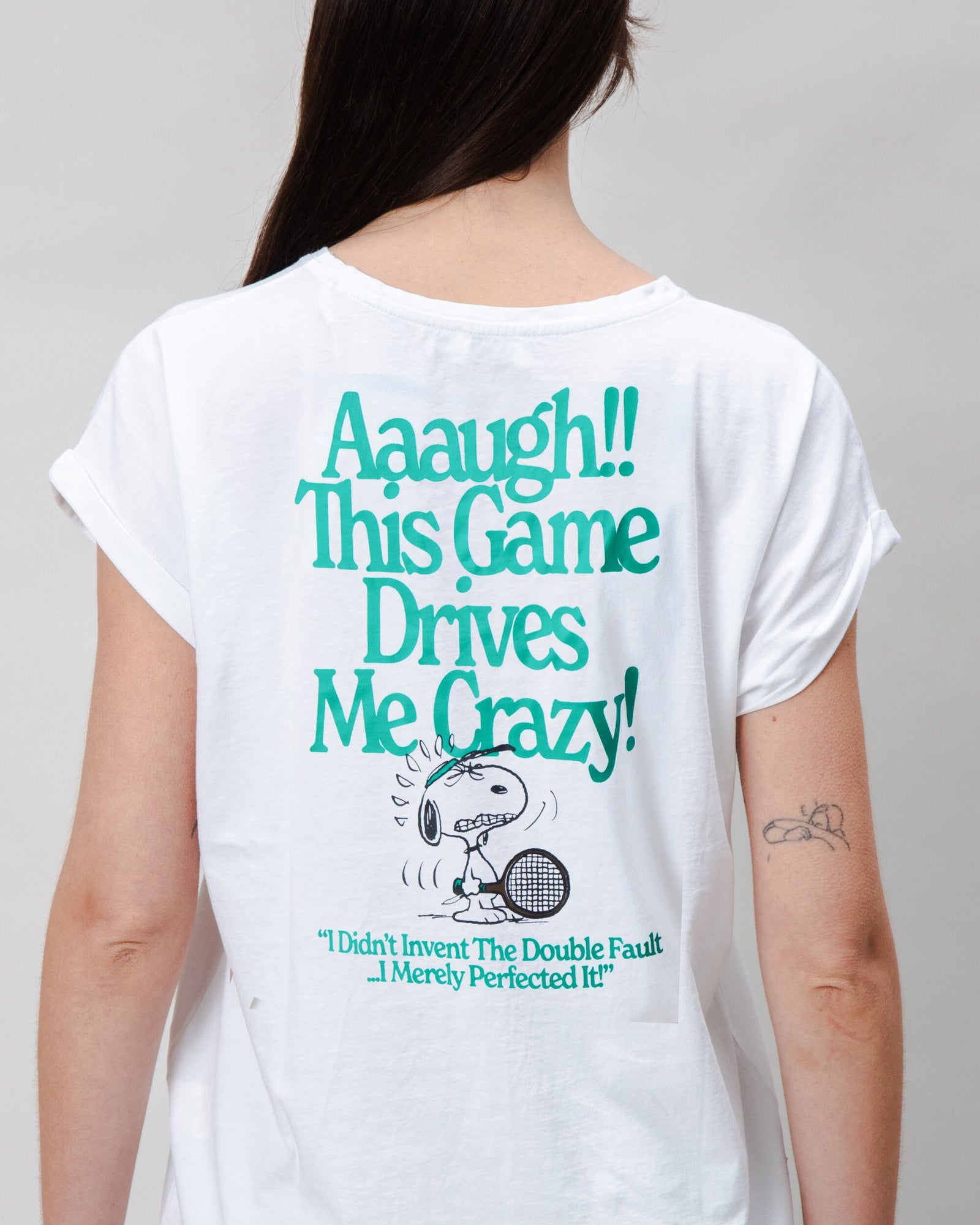 Peanuts Tennis Double Fault Snoopy Scoop Tee White