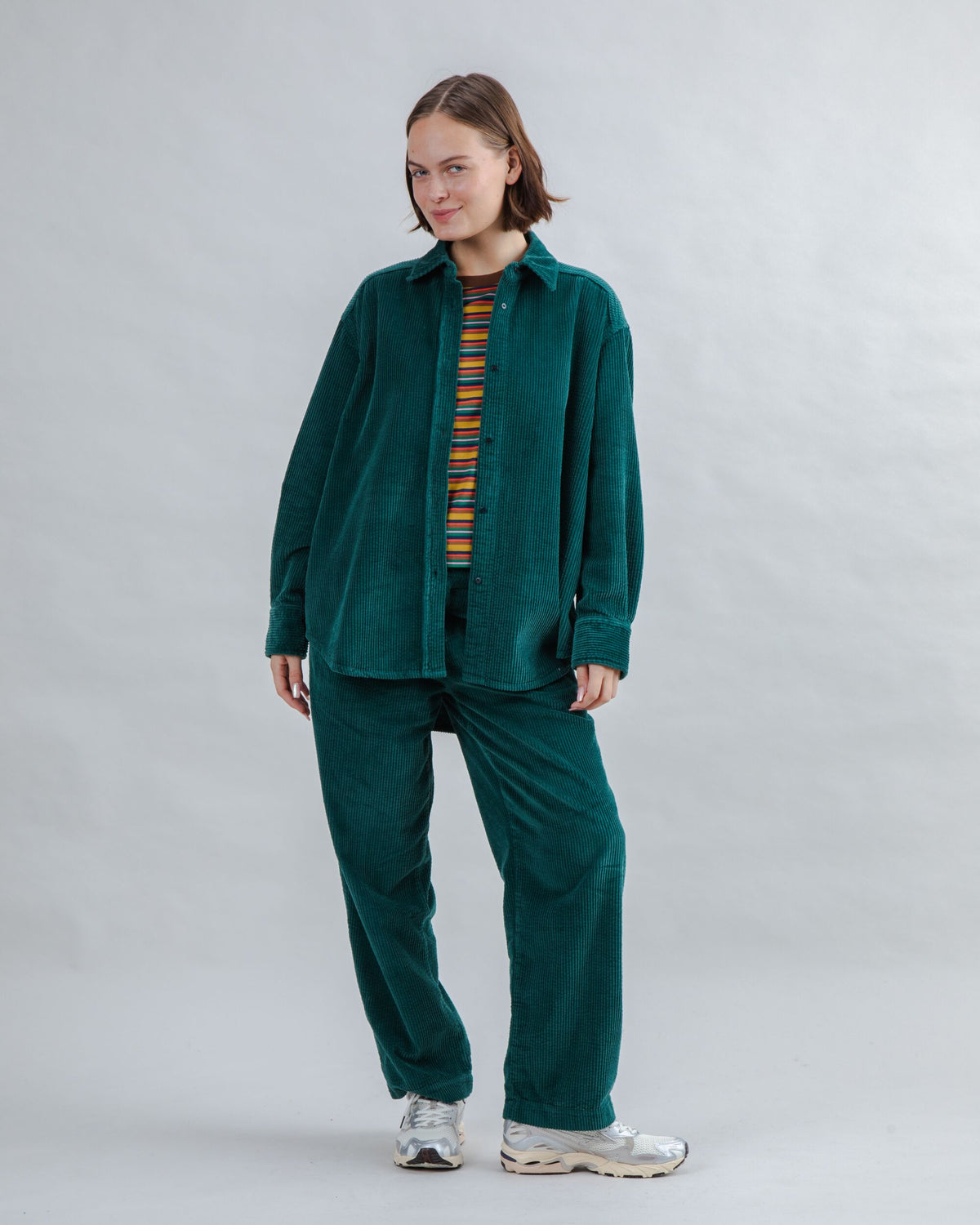 Corduroy Long Overshirt Green