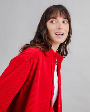 Corduroy Long Overshirt Red