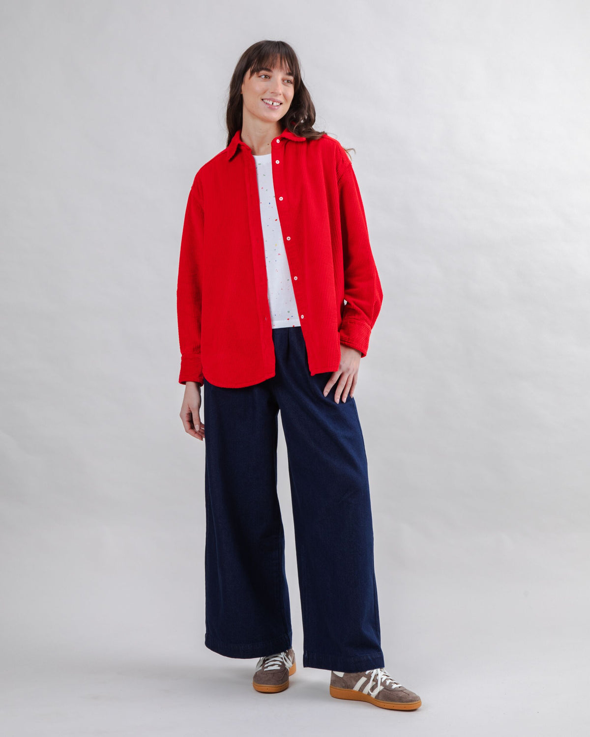 Corduroy Long Overshirt Red