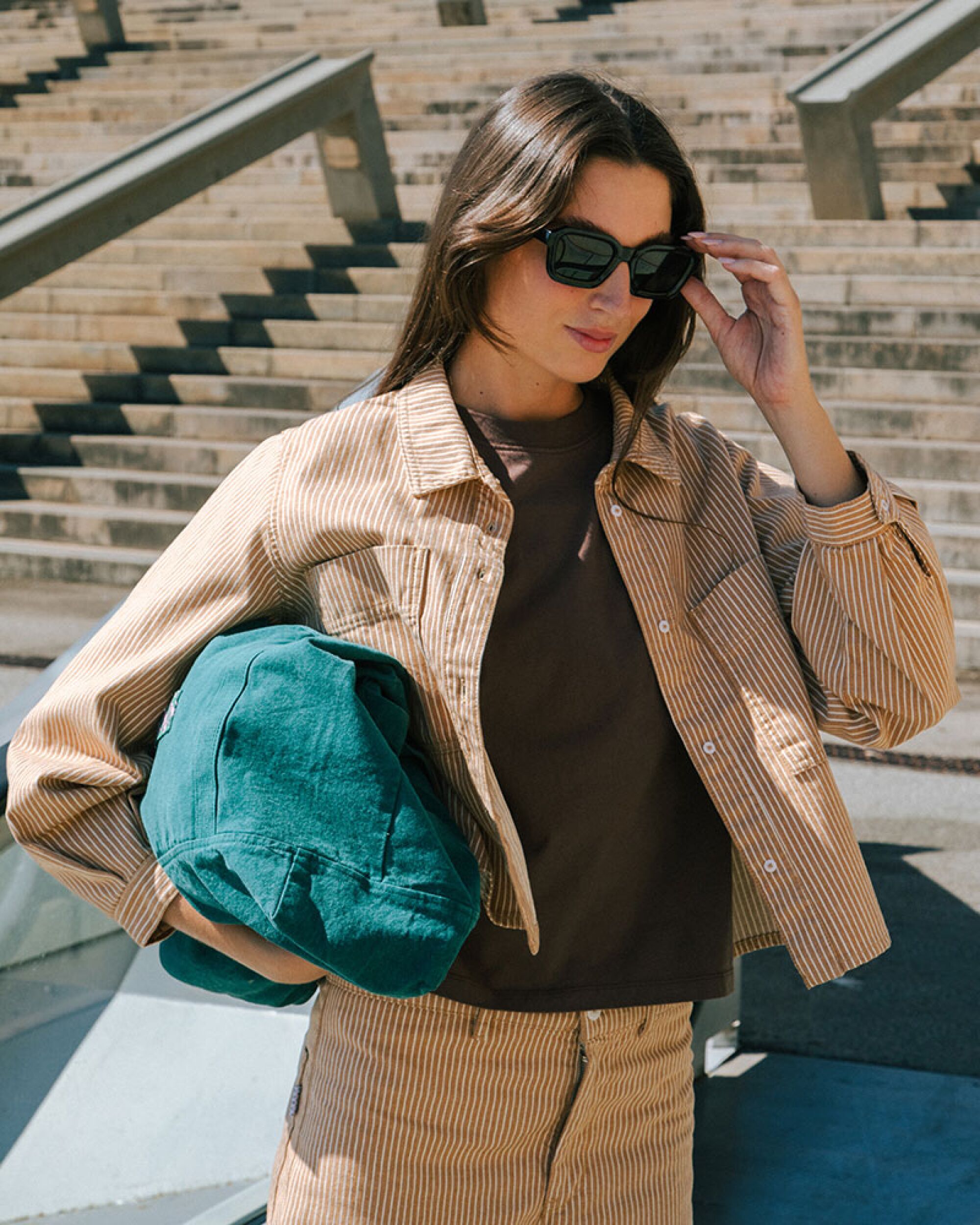 Striped Boxy Shirt Camel