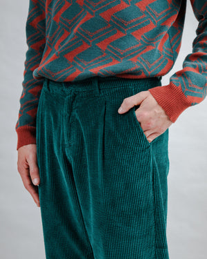 Corduroy Pleated Chino Pants Forest Green