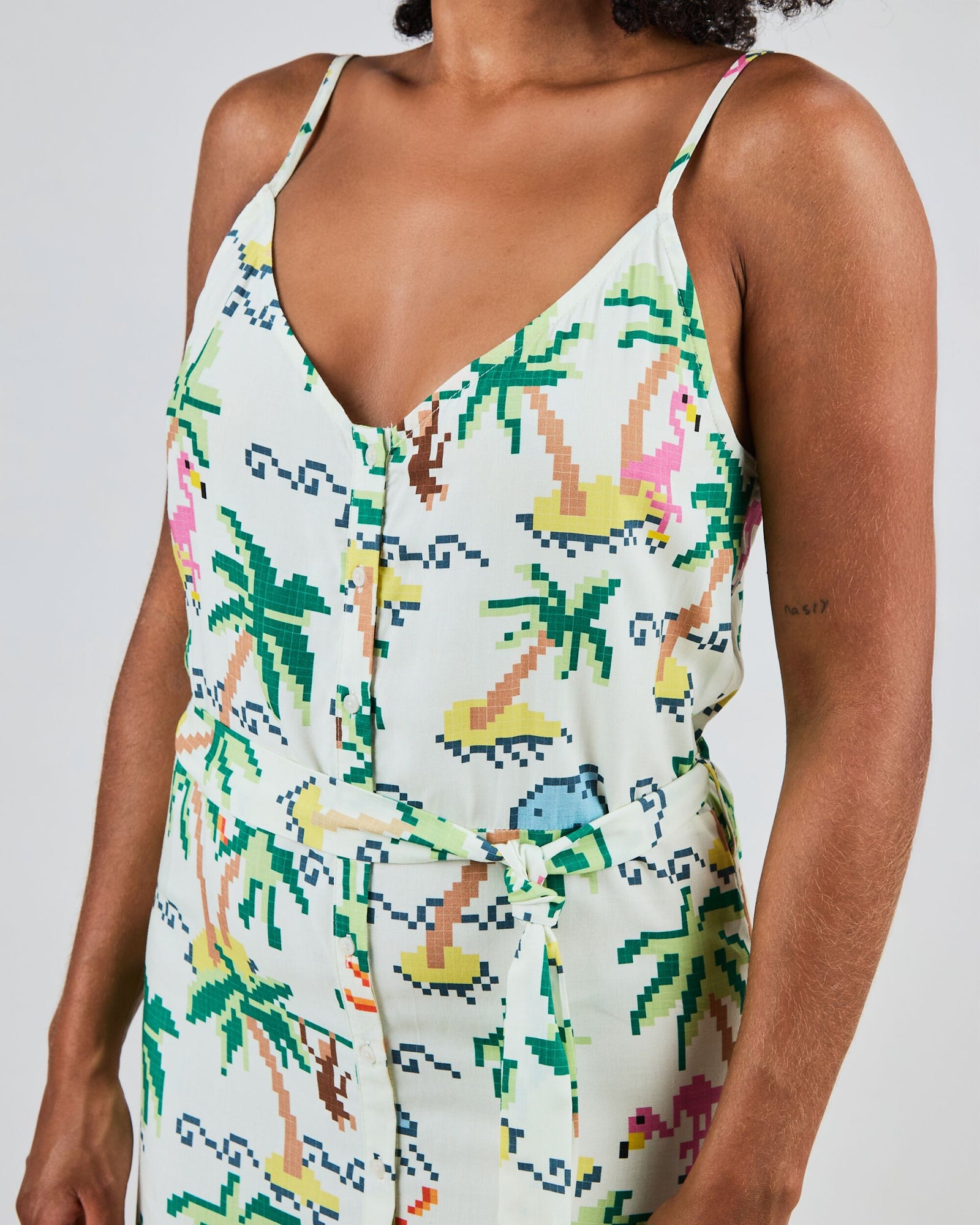 Tropical Pixel Strap Dress Blue