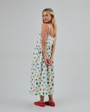 Mini Flowers Strappy Loose Dress Ecru