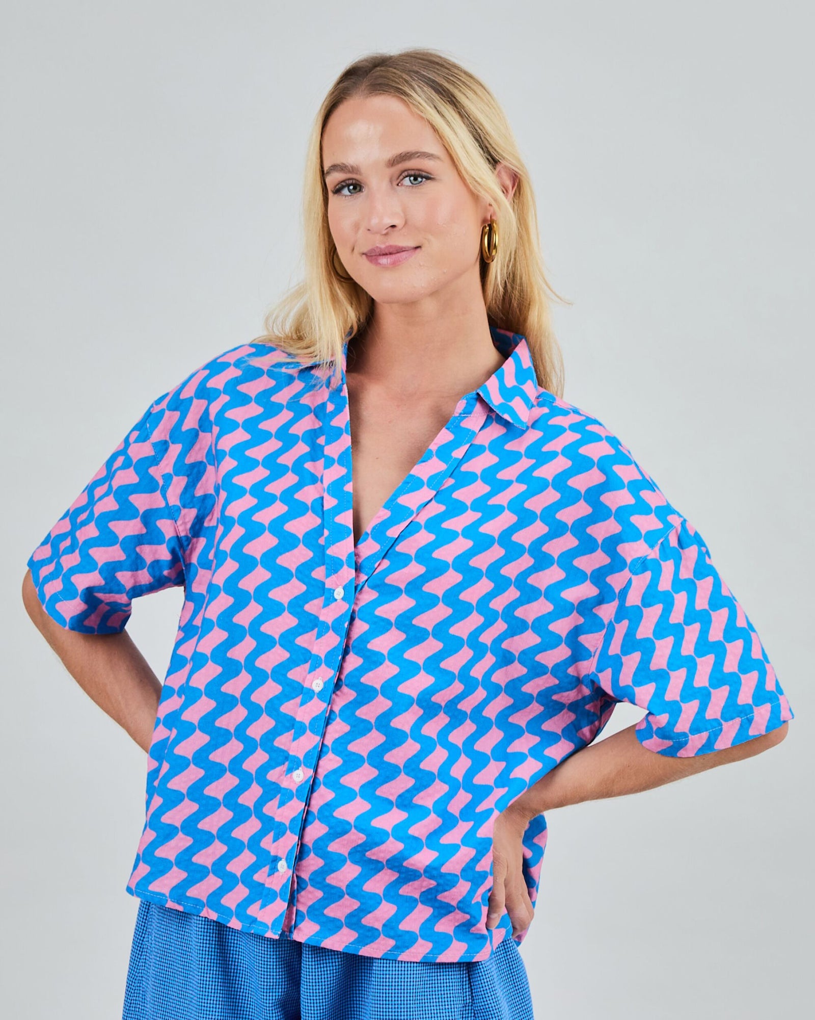 Gum Oversize Cropped Blouse Blue