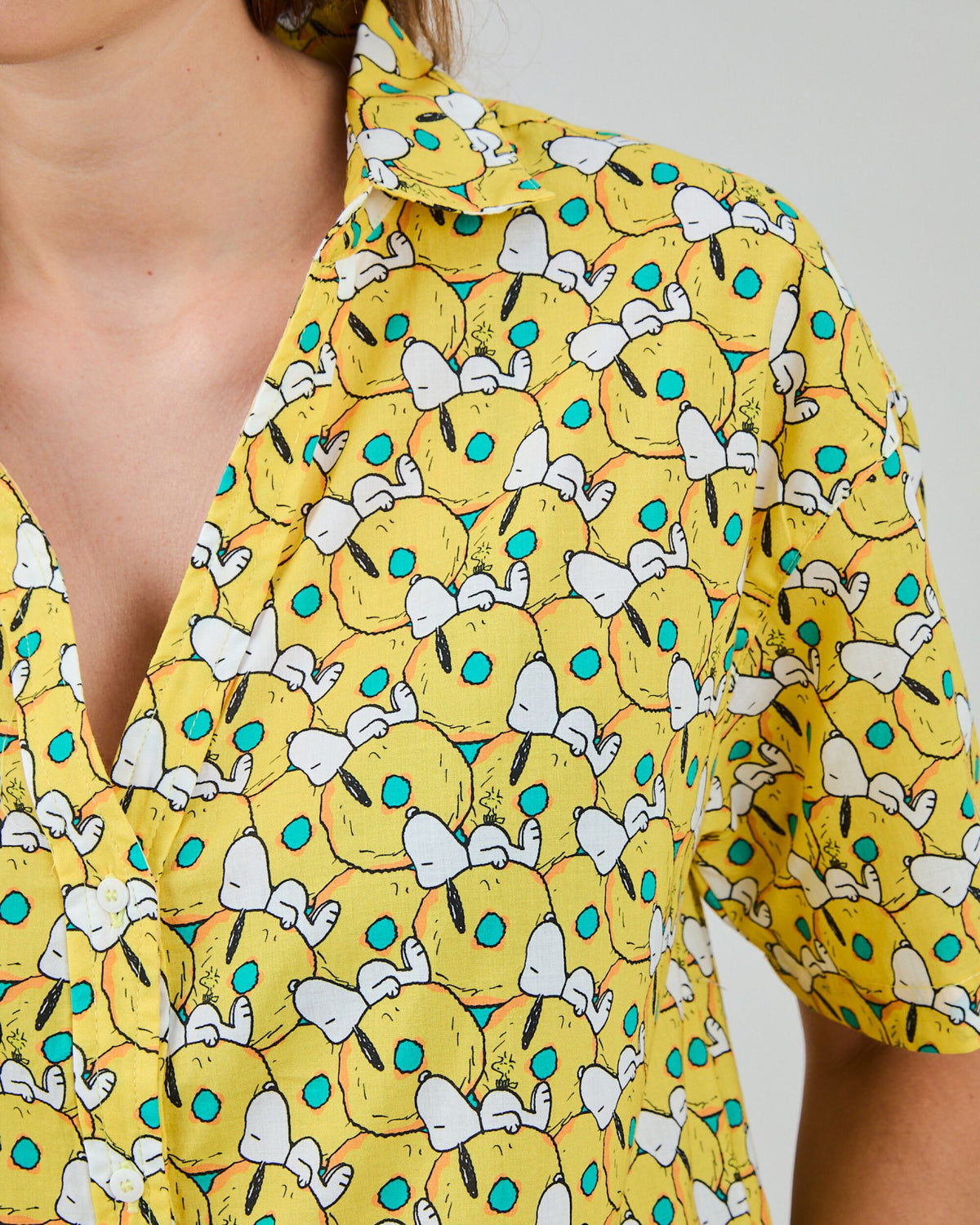 Peanuts Donuts Oversize Cropped Blouse Yellow