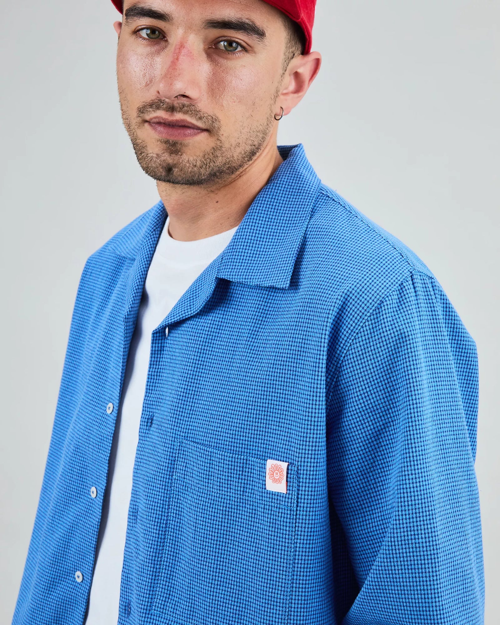 Asis Percales Daisy Checks Oversize Shirt Blue