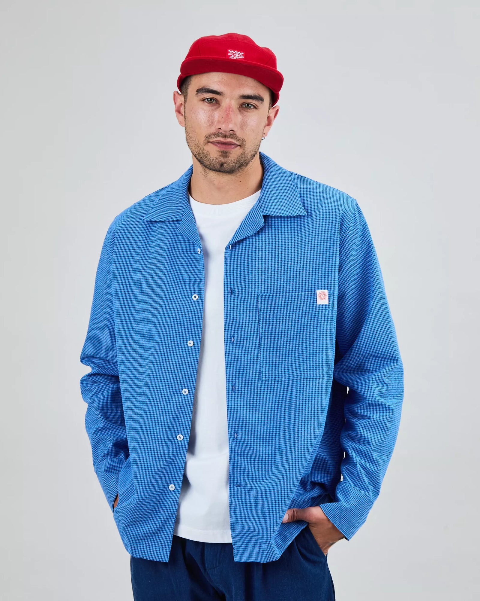 Asis Percales Daisy Checks Oversize Shirt Blue