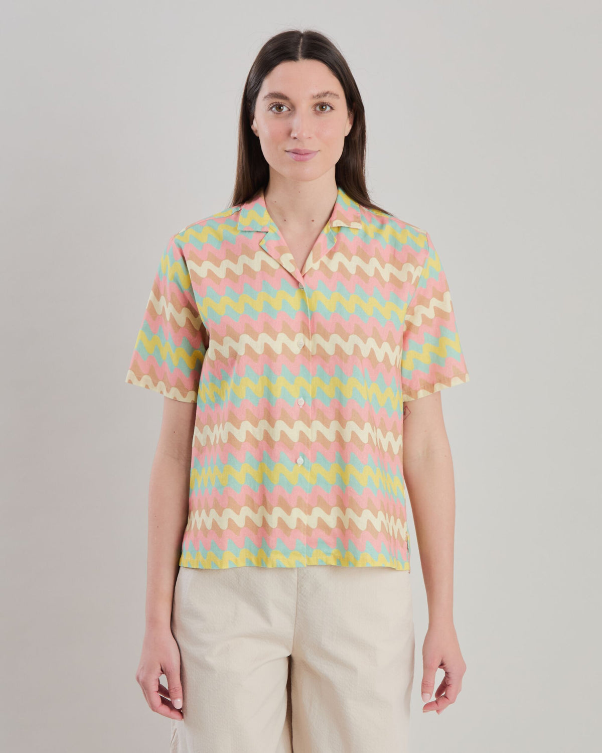 Pastel Wavy Stripes Aloha Blouse