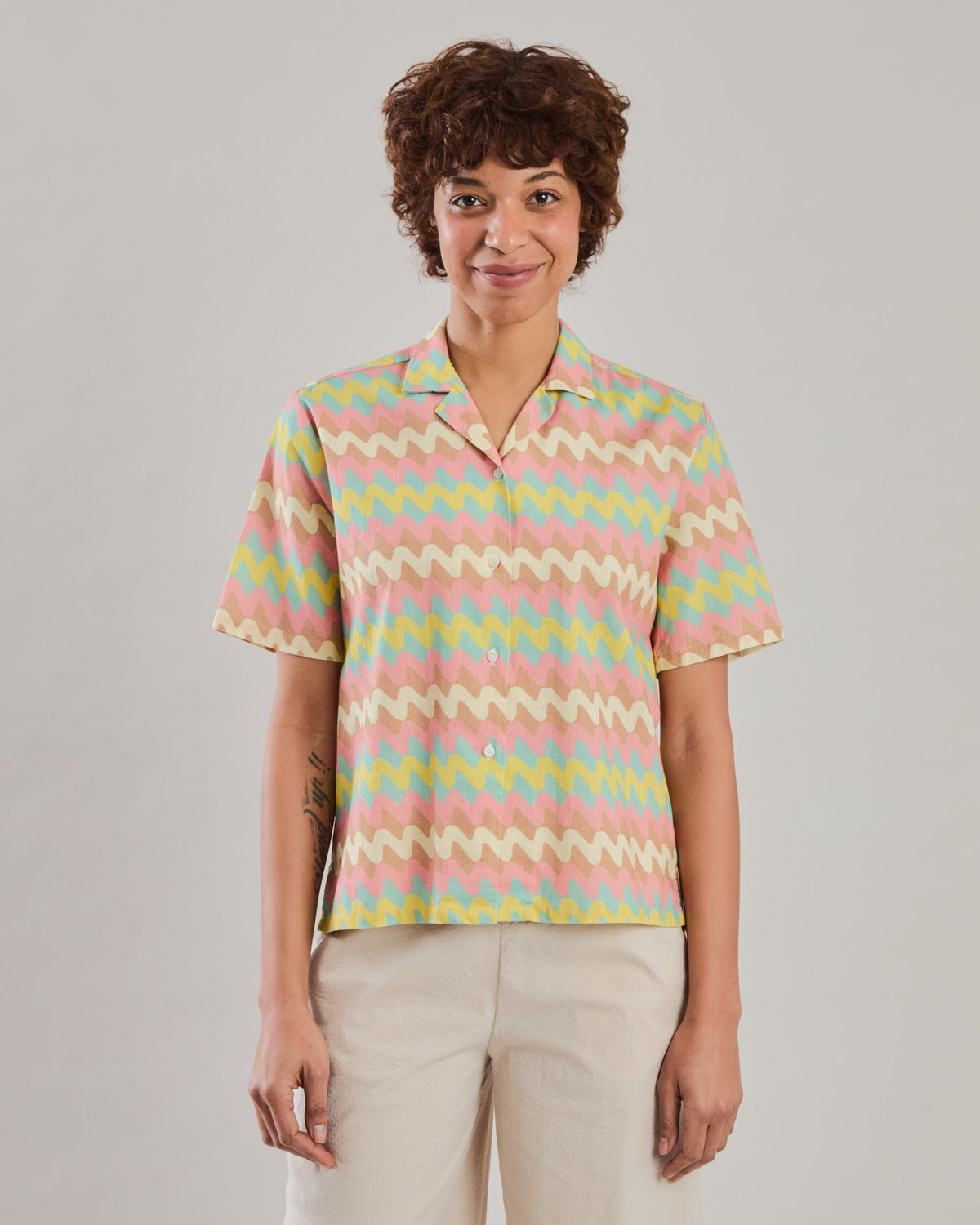 Pastel Wavy Stripes Aloha Blouse