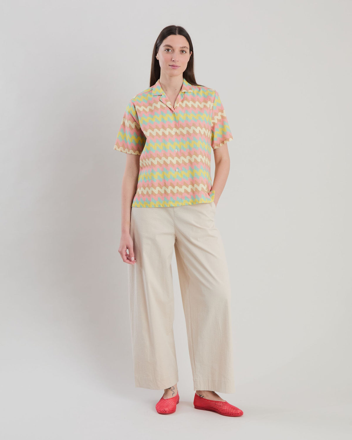 Pastel Wavy Stripes Aloha Blouse