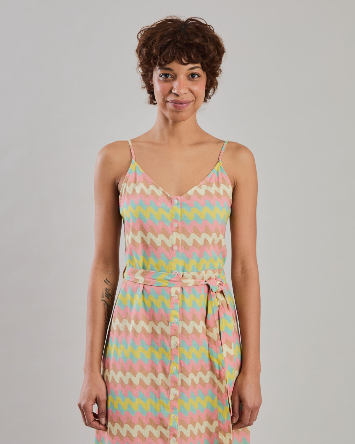 Pastel Wavy Stripes Strap Dress