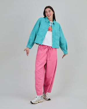 Denim Stripes Cropped Overshirt Green