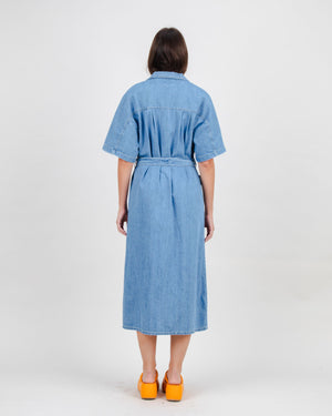 Washed Denim Shirt Dress Blue