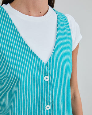 Denim Stripes Short Dress Green