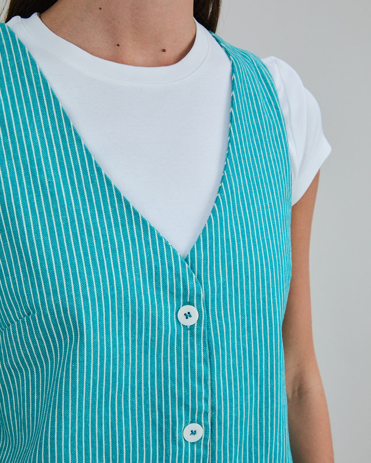 Denim Stripes Short Dress Green