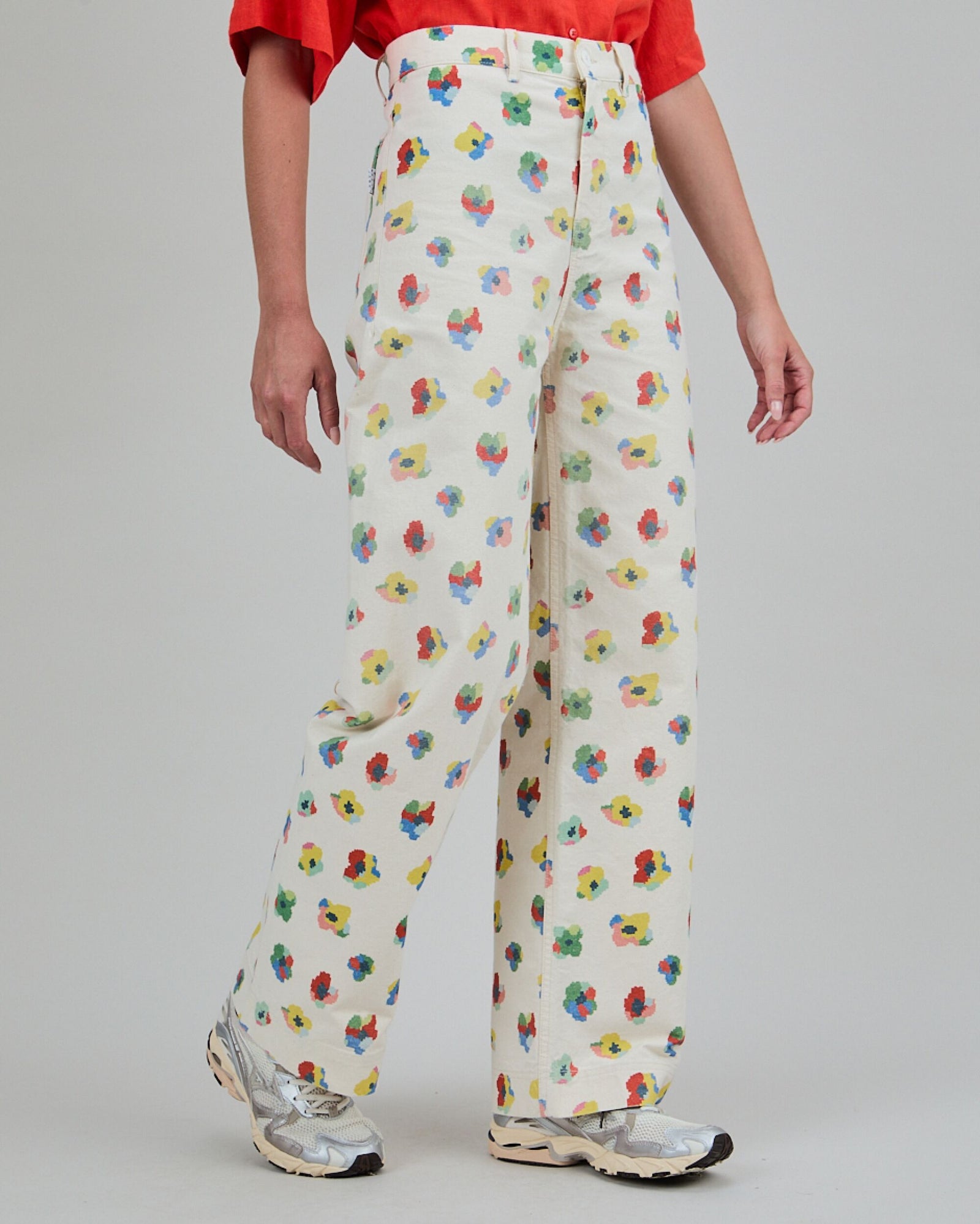 Mini Flower Straigh Leg Pants Ecru