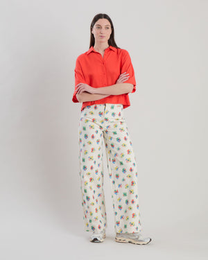 Mini Flower Straight Leg Pants Ecru