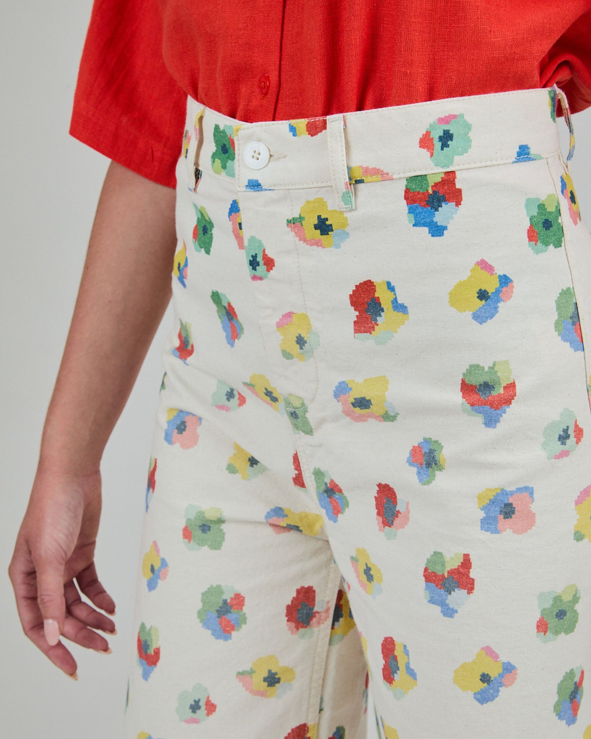 Mini Flower Straight Leg Pants Ecru