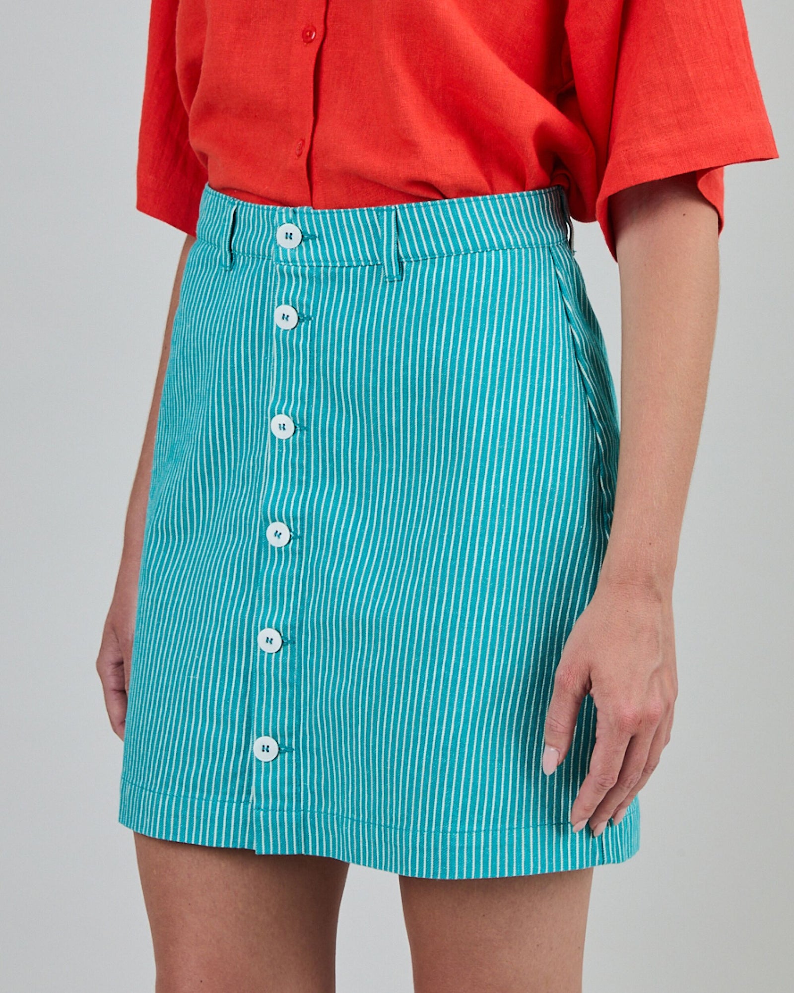 Denim Stripes Mini Skirt Green