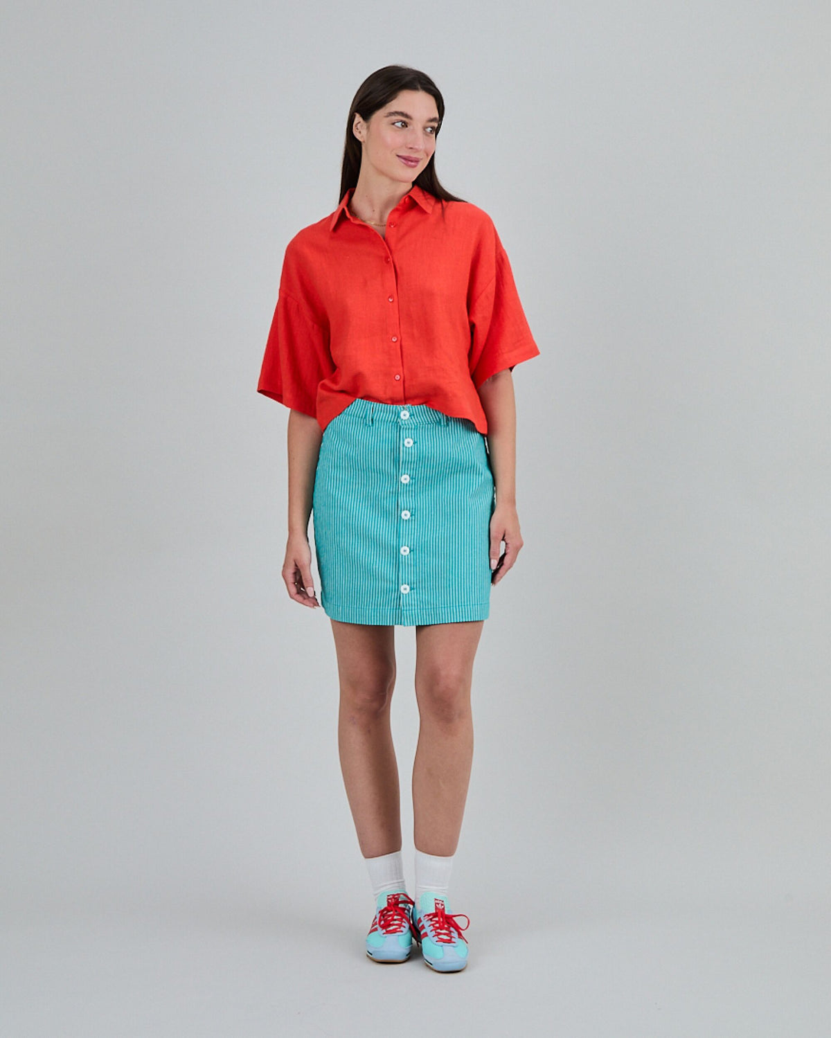 Denim Stripes Mini Skirt Green