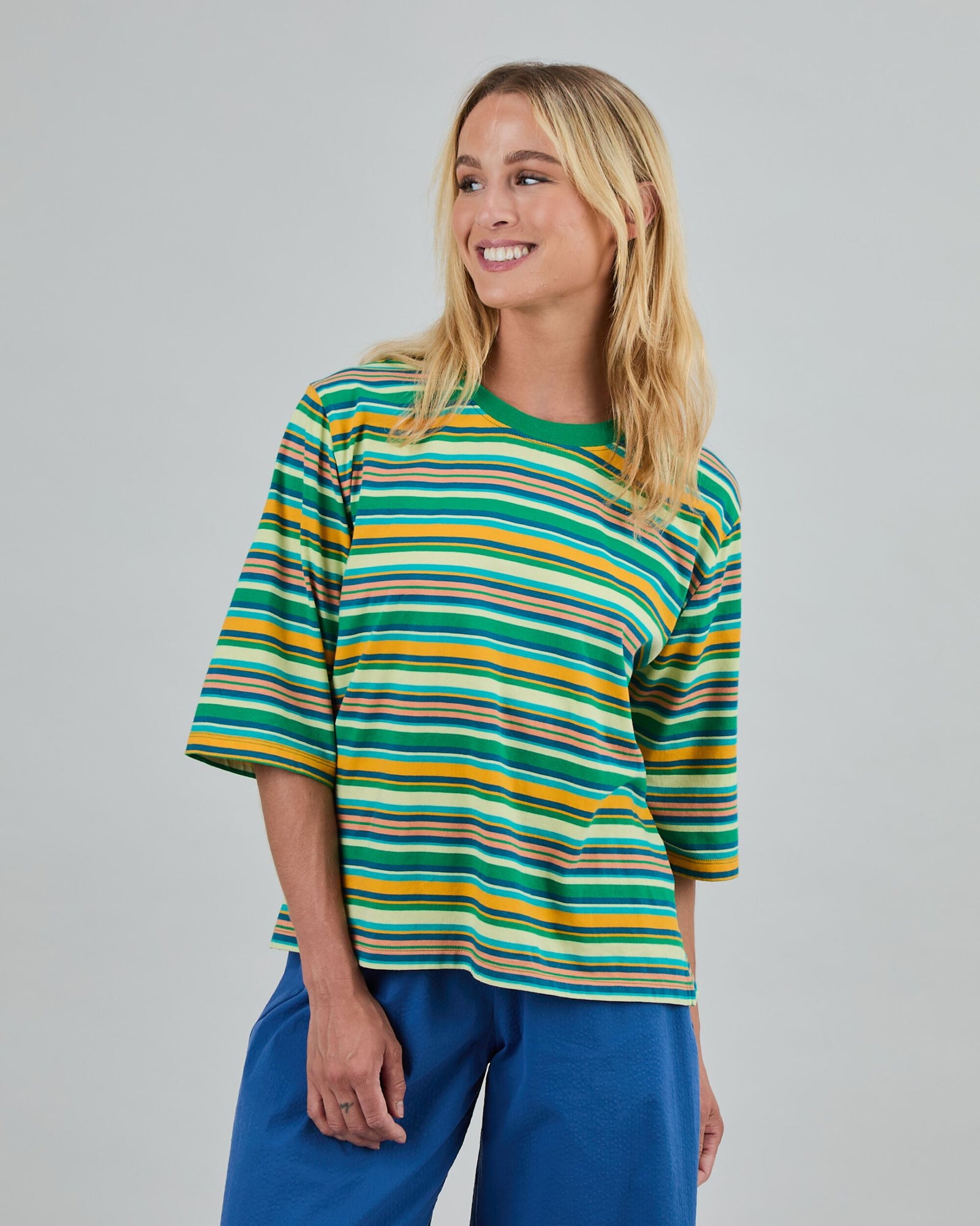 Stripes Boxy Tee Green