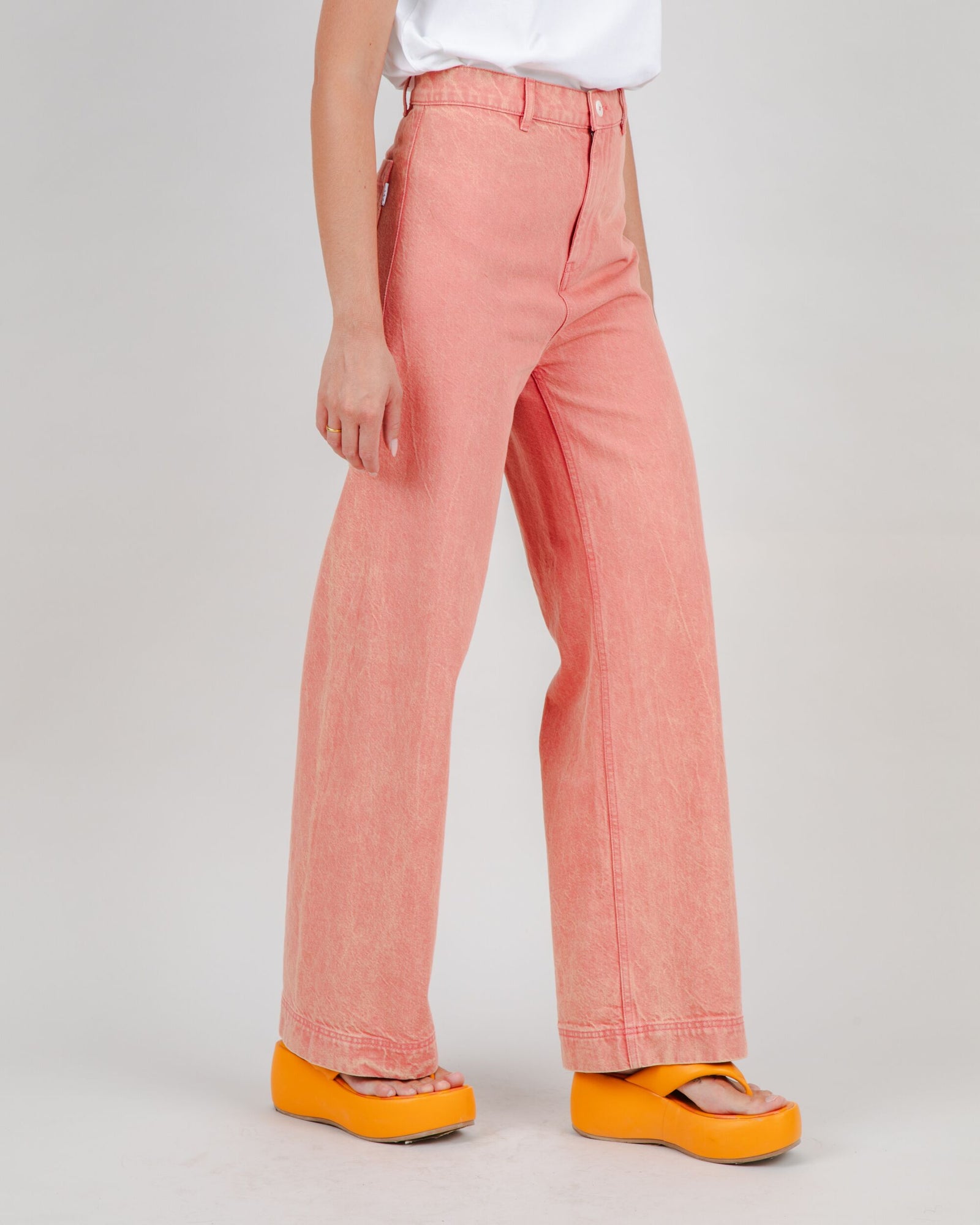 Washed Denim Straight Leg Pants Pink