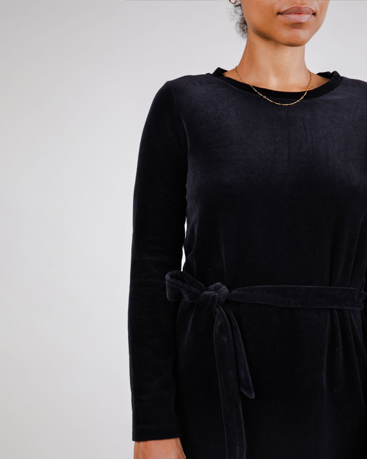 Velvet Belted Dress Black